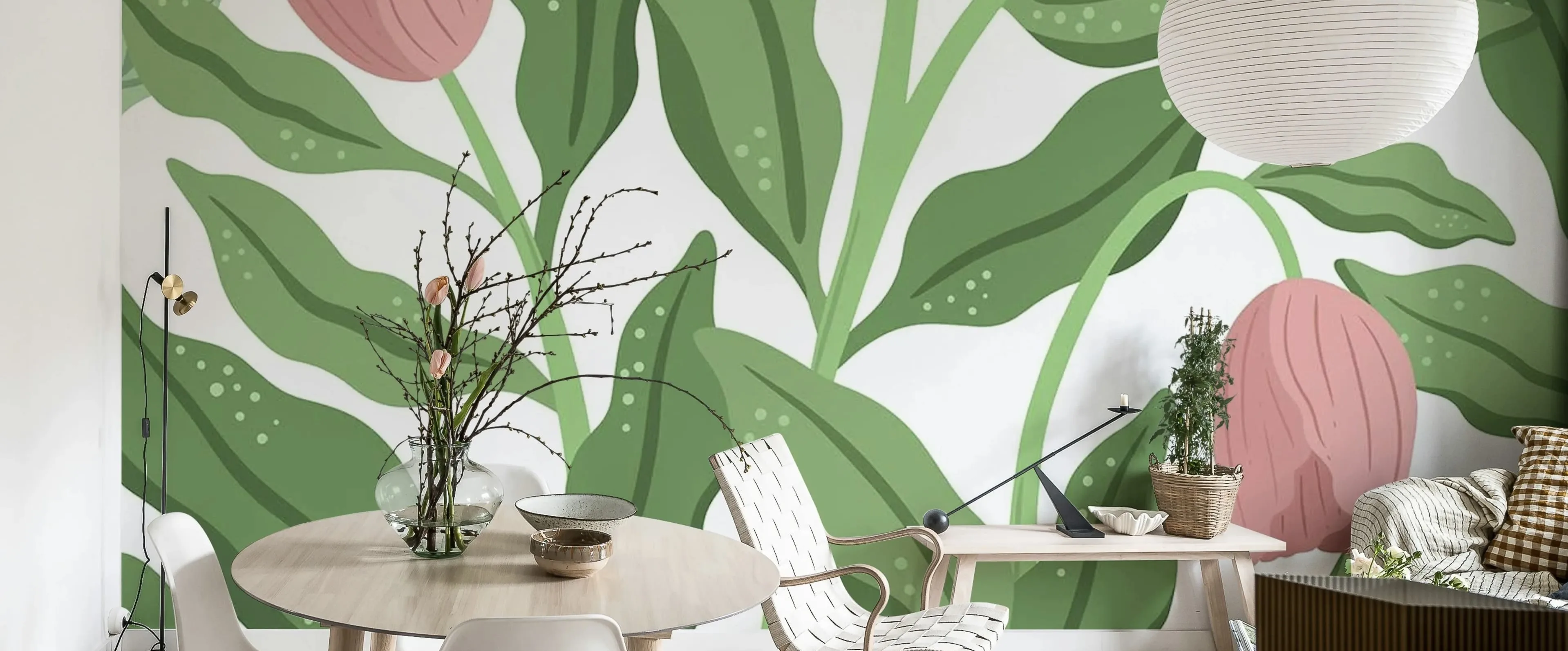 green pink Floral Living Room